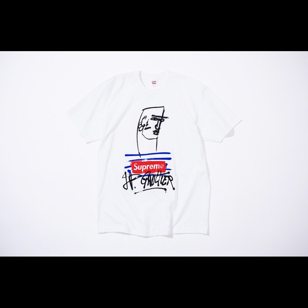 Jean Paul Gaultier supreme tee white small in hand